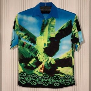 ZAM blue and green banana leaf casual shirt